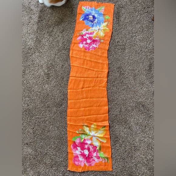 Polo Ralph Lauren 100% Silk Scarf Orange with Floral Design - Picture 4 of 4